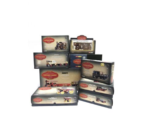 NINE CORGI 'VINTAGE GLORY' MODEL STEAM VEHICLES  including a No.80305, Garrett 4CD Road Tractor, Trailers & Log Load 'Wynns';