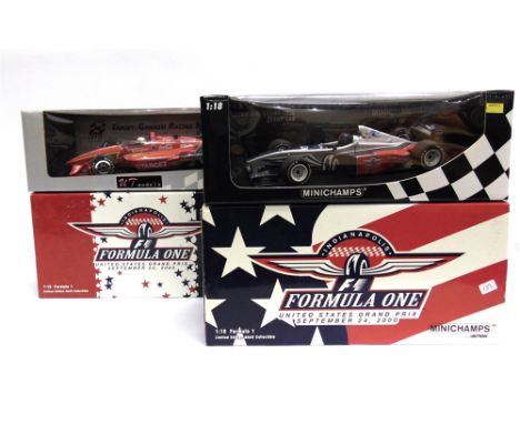 FOUR 1/18 SCALE RACING CARS  comprising a Minichamps IMS U.S. Grand Prix Event Car, 2000; Minichamps U.S. Grand Prix Inaugura