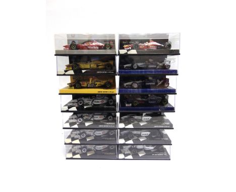 FOURTEEN 1/43 SCALE MINICHAMPS FORMULA 1 RACING CARS  comprising Stewart (4), Jordan (2), Tyrrell Ford (3) and Williams (5), 