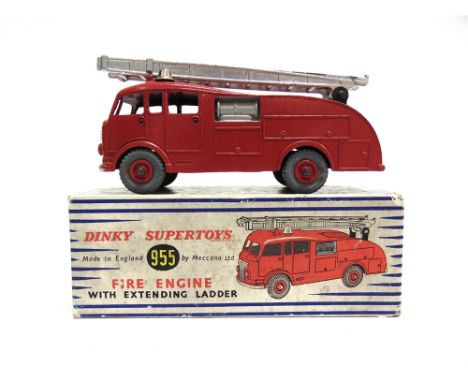 A DINKY NO.955, COMMER FIRE ENGINE  red with a silver extending ladder and red grooved hubs, unglazed, excellent condition, b