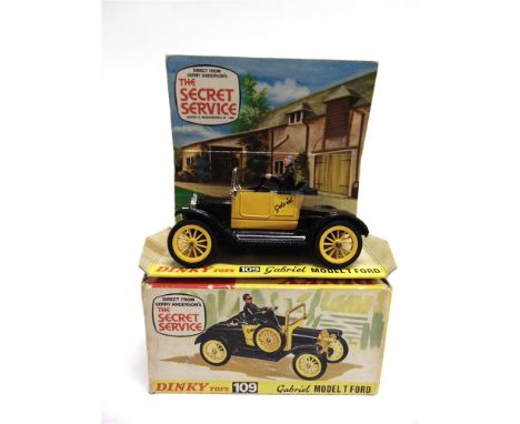A DINKY NO.109, GABRIEL MODEL T FORD  black and yellow, near mint (rear left mudguard with bent corner), boxed, the box gener