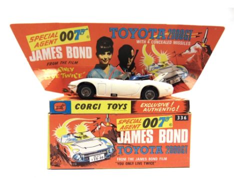 A CORGI NO.336, JAMES BOND TOYOTA 2000GT  white, complete with Bond and Aki figures and 'Secret Instructions' leaflet (lackin