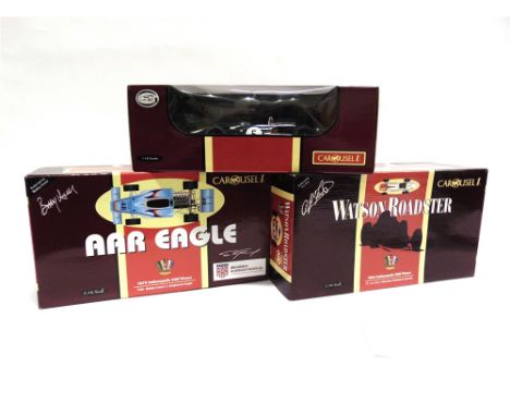 THREE 1/18 SCALE RACING CARS  comprising a Carousel No.4406, Watson Roadster (A.J. Foyt), 1964 Indianapolis 500 Winner; Carou