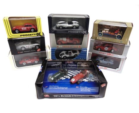 TEN 1/43 SCALE HISTORIC RACING CARS  including a Brumm Hawthorn / Collins twin-pack, each mint or near mint and boxed.