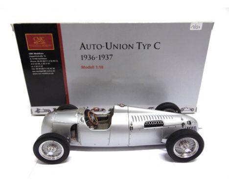A 1/18 SCALE CMC NO.M034, AUTO-UNION TYC C, 1936-1937 silver, mint or near mint, boxed.