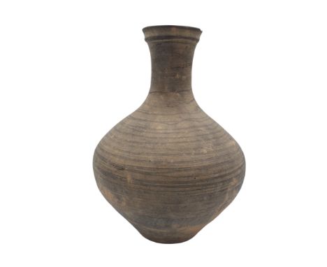 A Chinese Neolithic grey pottery vessel, with black painted horizontal bands, height 26cm, width 17cm.&nbsp;  Condition repor
