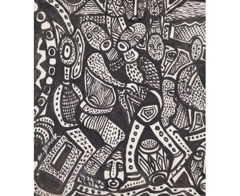 Penck, A. R. (1939-2017)Ohne Titel Öl auf Leinwand, auf Holzplatte kaschiertSigniert links unten39,5 x 35,2 cmgerahmtProvenie