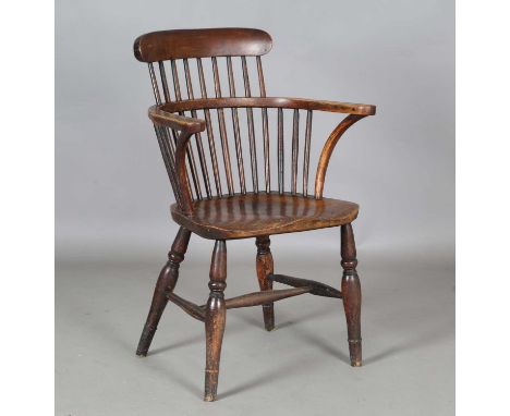 A 19th century ash and elm stick and bar back Windsor armchair, height 88cm, width 58cm, depth 53cm.