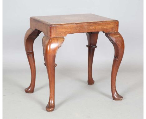 An early 20th century Queen Anne style mahogany lamp table, the top inset with a hardstone panel, height 51cm, width 52cm, de