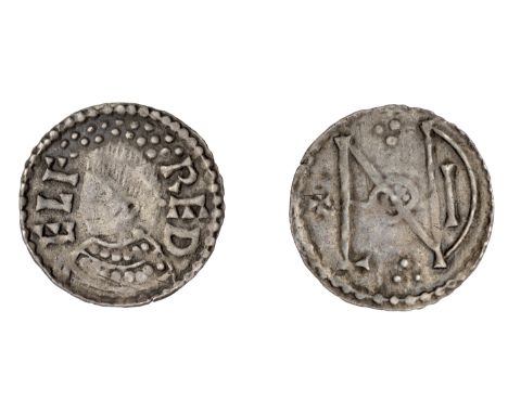 Kings of Wessex, Alfred the Great, Halfpenny, Phase III [BMC –], London Monogram type, ælf red, diademed bust left wearing de