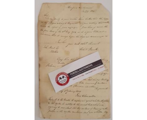 [Richard Bourke of Thornfield, Limerick, famous Governor of Australia] 2 manuscript pages, dated 1830s with correspondence of