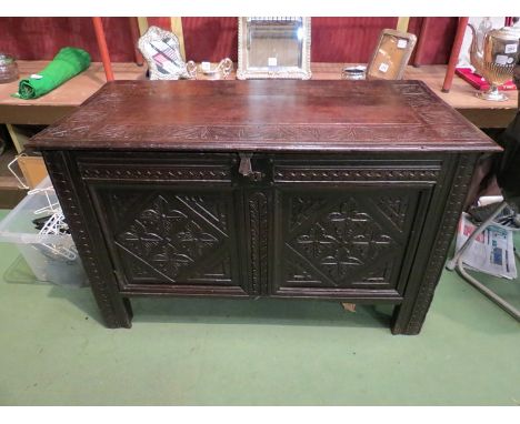 An 18th Century oak two panel coffer, 98cm long