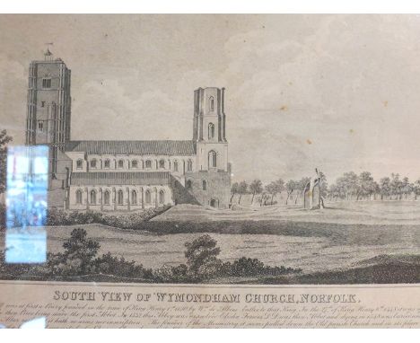 Four various 19th Century prints including South View of Wymondham church and The South East View of Wymondham Abbey 