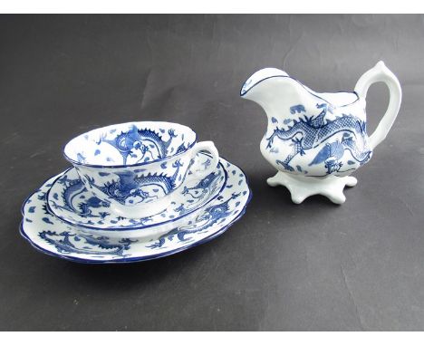 A circa 1900 Tuscan china blue and white dragon pattern part tea service (20)