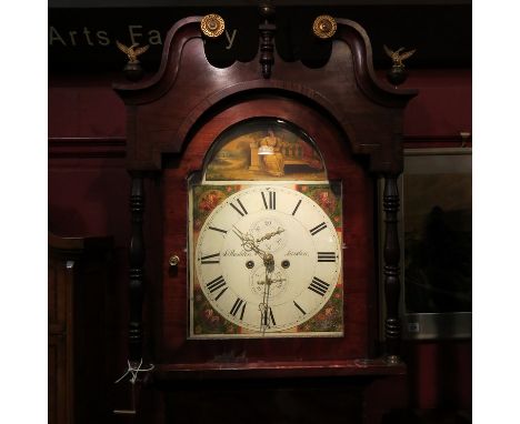 A Victorian mahogany longcase clock with painted arch dial by J. Rushton Marsden 