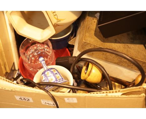 Box of mixed ceramics, glass etc. Not available for in-house P&amp;P.
Condition Report: All electrical items in this lot have
