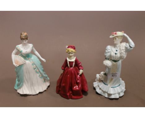 TWO COALPORT FIGURINES - 'BEATRICE AT THE GARDEN PARTY' + 'ANNIVERSARY WALTZ' +  ROYAL WORCESTER 'GRANDMOTHER'S DRESS'  (3)