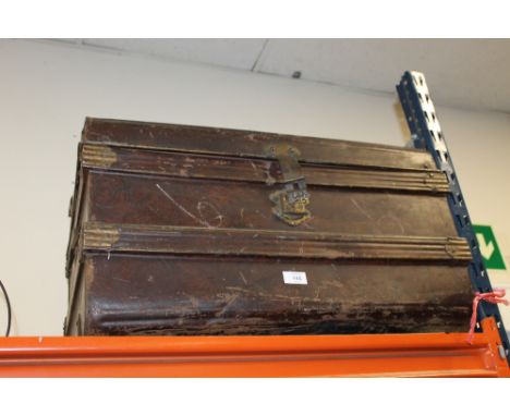 A VINTAGE METAL TRUNK