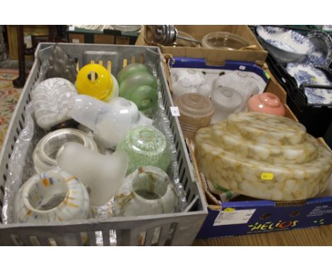 THREE BOXES OF ART DECO LIGHT SHADES ETC