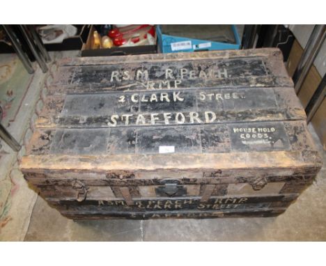 A ROYAL MILITARY POLICE (RMP) TRUNK NAMED TO RSM PEACH, RMP, 2 CLARK STREET , STAFFORD