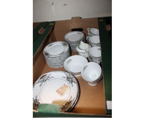 A TRAY OF NORITAKE TEAWARE + AN ALDIS PROJECTOR + SCREEN