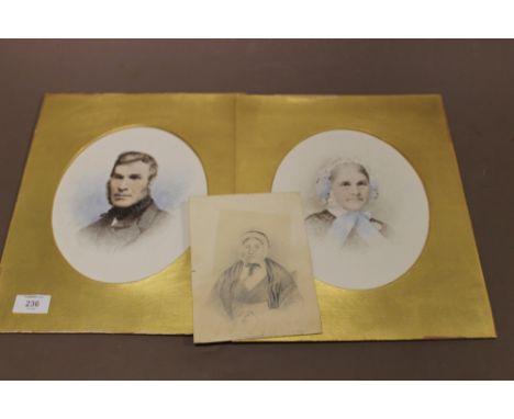 ENGLISH SCHOOL (LATE NINETEENTH CENTURY). Portrait of a lady and gentleman, watercolours on paper, unframed, a pair, 22.5 x 1