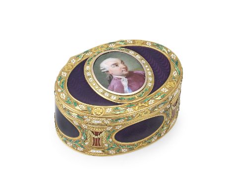 A 19th century gold and enamelled snuff box in the Louis XVI stylebearing two sets of marks for Eloi-Denis Thierry and for Pa
