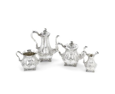 A Victorian silver four-piece tea and coffee serviceHenry Wilkinson &amp; Co, Sheffield 1860, coffee pot London 1861, Pear fo