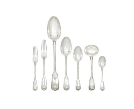 A silver Fiddle, Thread and Shell pattern flatware servicepredominately by Goldsmiths &amp; Silversmiths Co. Ltd, London 1911