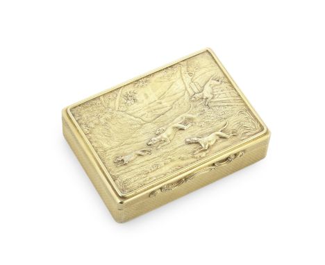 A Victorian silver-gilt table snuff boxCharles Rawlings and William Summers, London 1849 Rectangular, the cover with a relief