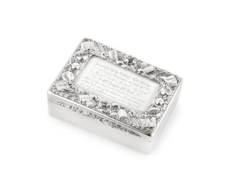 Royal North British Fusiliers Interest: A William IV silver table snuff boxJohn Linnet, London 1830 Rectangular, the cover wi