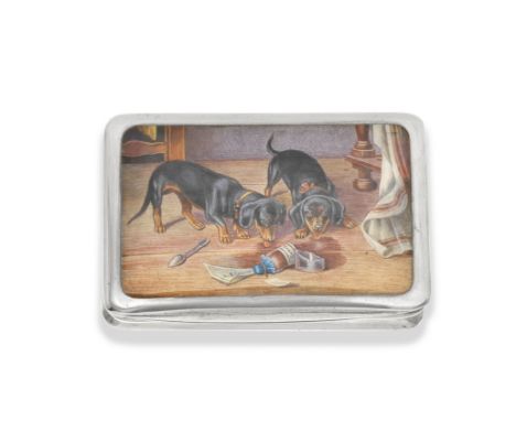 Three silver and enamel cigarette casesprobably AustrianThe first, circa 1920, marked '800', the front enamelled with two nau