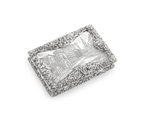 Oxford University interest: A Victorian silver snuff boxNathaniel Mills, Birmingham 1840Rectangular, the cover with an engrav