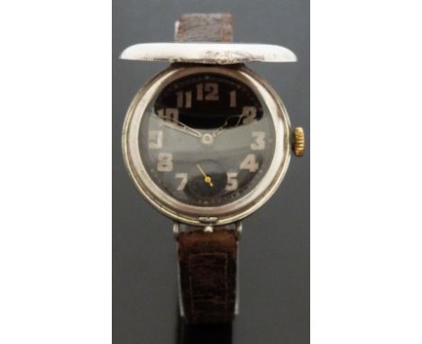 Rolex silver military full hunter gentleman's wristwatch with inset subsidiary seconds dial, skeleton hands, silver Arabic nu