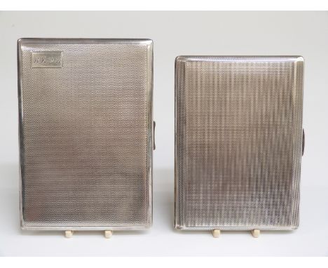 Two engine timed hallmarked silver cigarette case with engine turned decoration, both Birmingham, one 1932 the other 1953, we