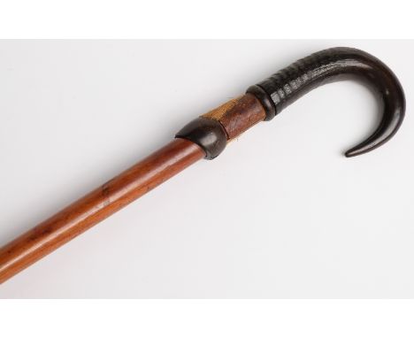 A 19thC/20thC Black Forest walking / climbing stick with chamois horn and slot handle, 86cm