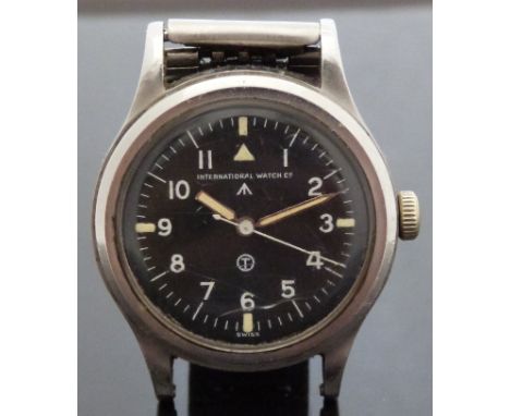 International Watch Company IWC British military issue stainless steel gentleman's wristwatch with white Arabic numerals and 