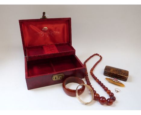 A 9ct gold ring set with a cameo, gold plated bangle etc 