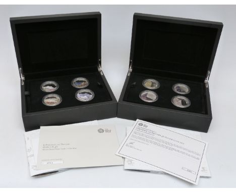 Royal Mint 'A Portrait of Britain' 2016 UK five pound silver proof four-coin set, cased with certificate no. 0354, iconic lan