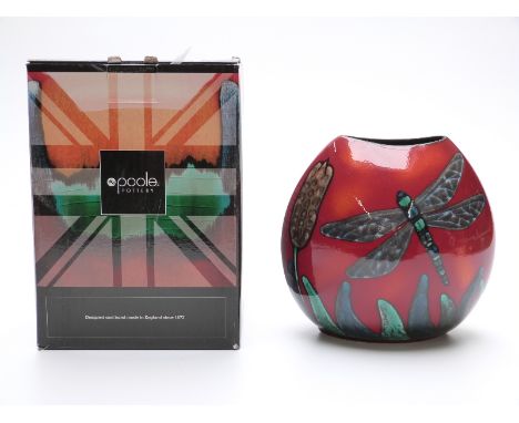 Poole Pottery Dragonfly vase, 18cm tall, in original box