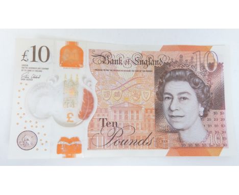 A £10 polymer note BD20094481, error mis-printed on obverse with no silvered hologram, light crease to centre, otherwise near