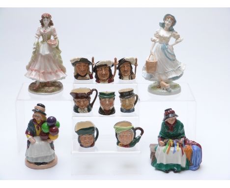 Two Royal Worcester limited edition figures, The Queen of the May and Old Country Ways, two Doulton figures HN2818 Balloon Gi