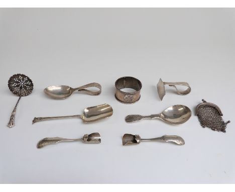 Victorian hallmarked silver sifter spoon, hallmarked silver scoop, hallmarked silver caddy spoon and hallmarked silver baby's