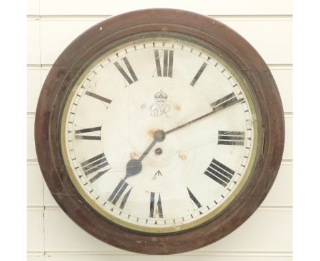 George VI ministry issue fusee movement mahogany cased wall clock, the painted 35cm dial with Roman numerals, G VI R and mini