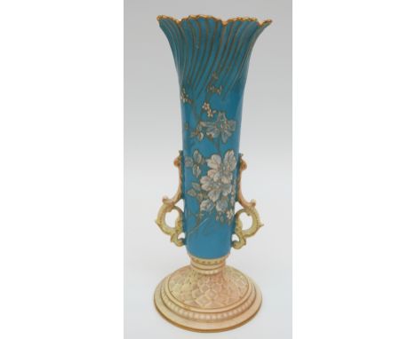 Royal Worcester twin-handled pedestal vase, 24cm tall 