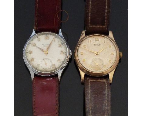 Two gentleman's wristwatches comprising a Tissot 9ct gold watch with inset subsidiary seconds dial, gold hand and Arabic nume