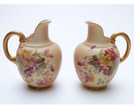 Royal Worcester pair of blush ivory flatback jugs, shape no 1094, 12cm tall 