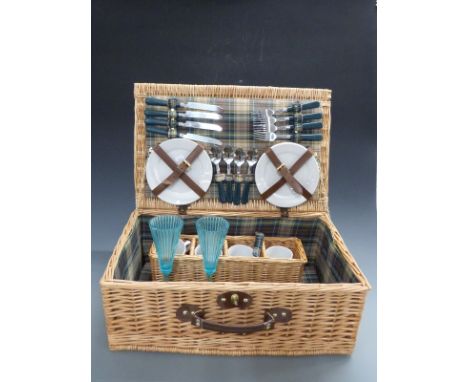 Four person wicker picnic hamper, width 55cm