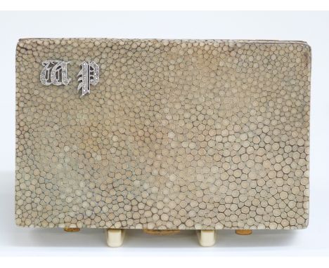 Art Deco shagreen compact set with diamond initials, width 8cm  