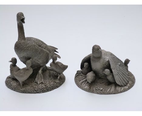 Two Franklin Mint pewter bird models, Quail Time and Gosling Time by Robert K Davis, height of taller 18cm